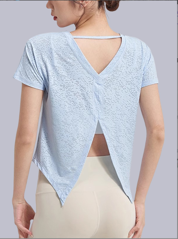 Womens Lace Short Sleeve T-Shirt Casual Round Neck Yoga Top